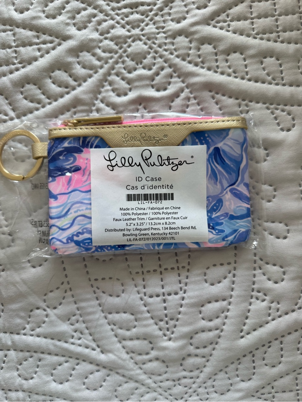 Lilly Pulitzer Pink & Blue Marble ID Wallet with Gold Keyring